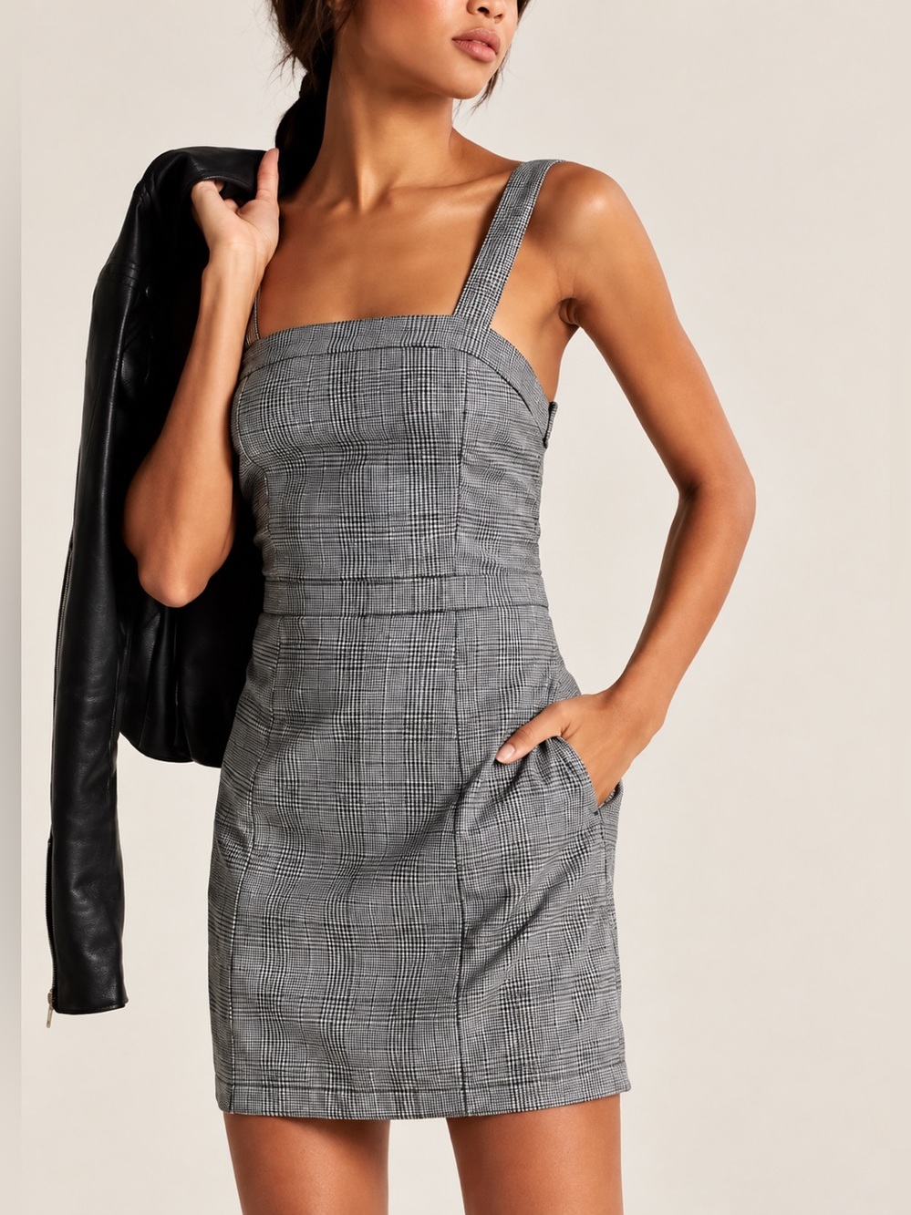 Abercrombie & Fitch grey plaid mini dress, medium